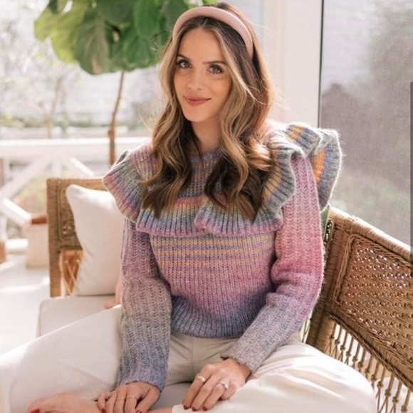 LoveShackFancy‎ Yumi Alpaca Wool Blend Sweater in Rainbow - Picture 2 of 10